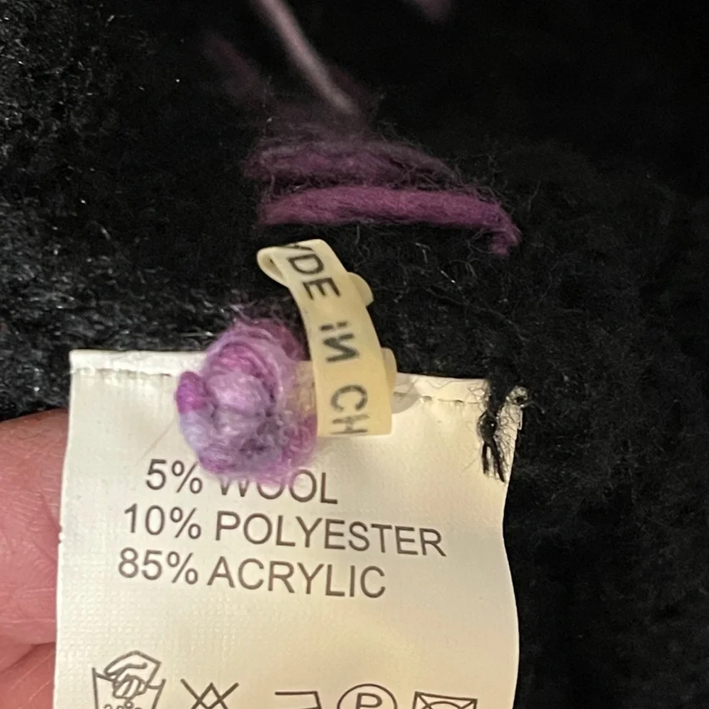 Forla Paris Sweater Black Wool Blend Floral Applique Ruffle Boho Grungy Medium - Picture 8 of 10